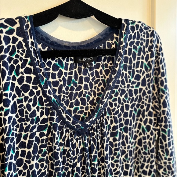 Ellen Tracy Women's V-Neck Navy Blue Leopard Print Mesh Detail Nightgown Size L - Picture 3 of 10